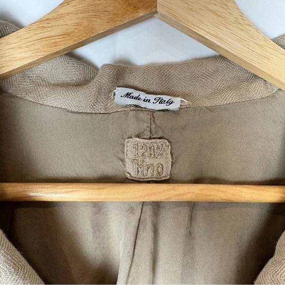 120% Lino Tan Glittered Linen Peter Pan Collar Jacket - Picture 2 of 6